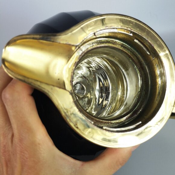 Vintage Insulated Coffee  Carafe Thermal Glass Flask Metallic Blue & Gold Retro - Picture 15 of 16